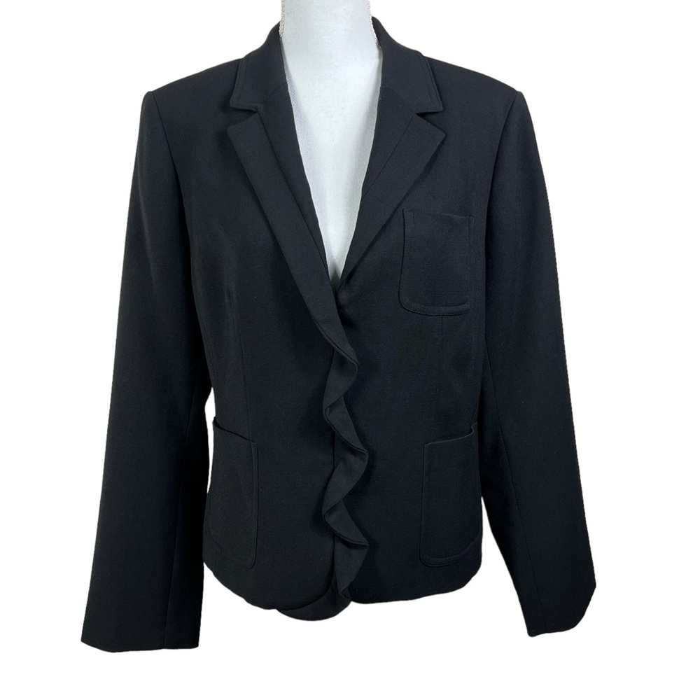 Calvin Klein Women's Stretch Blazer Ruffle Lined Metal Clasp Closures Size 14